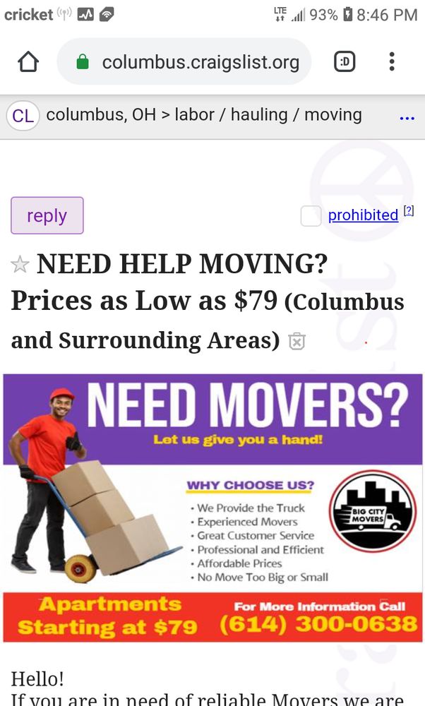 BIG CITY MOVERS Columbus, Ohio Movers Phone Number Yelp