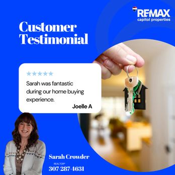 REMAX Capitol Properties - Five star home buying experience with Sarah Crowder, trusted realtor at REMAX Capitol Properties serving buyers in Cheyenne Wyoming. - Real Estate Agents Near Me - Cheyenne, Wyoming REMAX Capitol Properties - Five star home buying experience with Sarah Crowder, trusted realtor at REMAX Capitol Properties serving buyers in Cheyenne Wyoming. - Real Estate Agents Near Me - Cheyenne, Wyoming