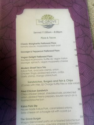 Menu photo 2 The Grove Restaurant & Bar Honolulu, HI Menu photo 2 The Grove Restaurant & Bar Honolulu, HI