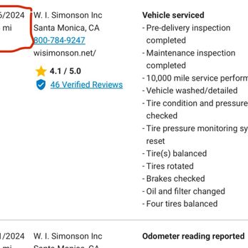 W.I. Simonson - Carfax shows mileage 20% higher than listed! - Auto Repair Near Me - Santa Monica, California W.I. Simonson - Carfax shows mileage 20% higher than listed! - Auto Repair Near Me - Santa Monica, California