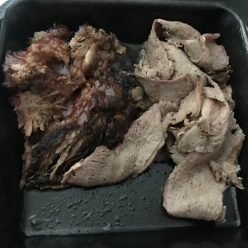 Cali BBQ - Combo Plate: Brisket and Tri-Tip, unpictured side of Wedding Beans and Jalapeño Cornbread. - Barbeque Near Me - Spring Valley, California