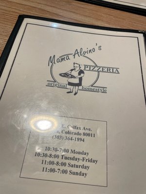 Menu photo 1 Mama Alvino's Pizzeria Aurora, CO Menu photo 1 Mama Alvino's Pizzeria Aurora, CO