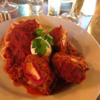 Tappo - Brasciole with Spaghetti- Interesting approached, but tastes great. The short rib layer adds a great flavor to this dish. - Wine Bars Near Me - Buffalo, New York