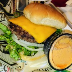 Wahlburgers - The "Our Burger" w/ extra side of Wahl Sauce.