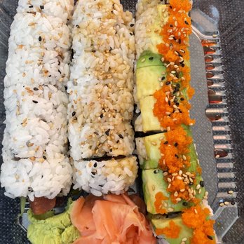 Suehiro Japanese Restaurant - Left to right Tijuana roll, salmon skin roll and caterpillar roll - Japanese Near Me - Fort Collins, Colorado