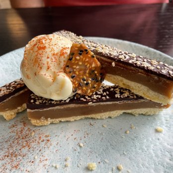 The Foxtail - Tahini Dream Bars - shortbread, sesame caramel, chocolate, spicy vanilla ice cream - Breakfast & Brunch Near Me - Downers Grove, Illinois The Foxtail - Tahini Dream Bars - shortbread, sesame caramel, chocolate, spicy vanilla ice cream - Breakfast & Brunch Near Me - Downers Grove, Illinois