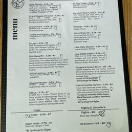 Beer menu Beer menu