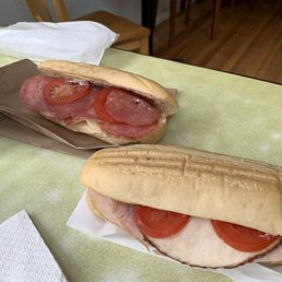 Italian salame sandwich on left and combination sandwich on right.