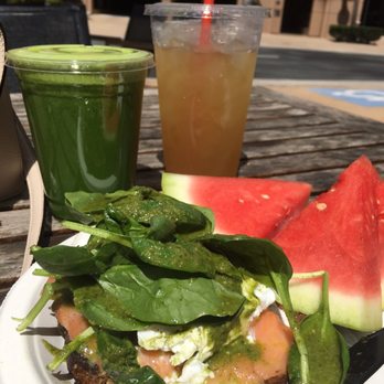 Avocado Cafe Irvine - Salmon toast, green room juice, passion fruit green tea. - Breakfast & Brunch Near Me - Irvine, California