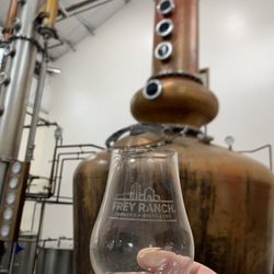 Frey Ranch Farmers + Distillers - Bourbon in the glass and the still