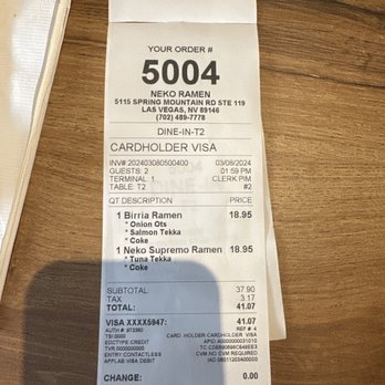 Neko Ramen - Our receipt - Japanese Near Me - Las Vegas, Nevada Neko Ramen - Our receipt - Japanese Near Me - Las Vegas, Nevada