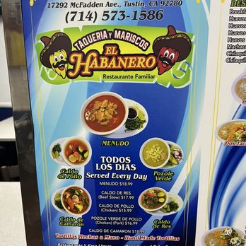 El Habanero - Front of menu - Mexican Near Me - Tustin, California