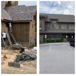 Kiehl’s Color Consulting & Design - Boone NC- Replicating the look of this banks worn and weathered 12  year old stain (right) on a new build (left).