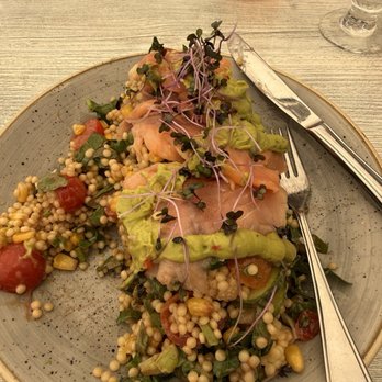 Bistro Kent House - Salmon with couscous. Sorry I had already taken a few bites! Portions were good sized. - Cafes Near Me - Quebec City, Quebec Bistro Kent House - Salmon with couscous. Sorry I had already taken a few bites! Portions were good sized. - Cafes Near Me - Quebec City, Quebec