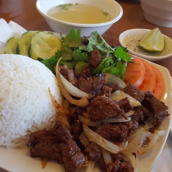 Photo of Huong Vy Restaurant - Westminster, CA, United States. Com Bo Luc Lac Huong Vy ($7.95). Average at best.