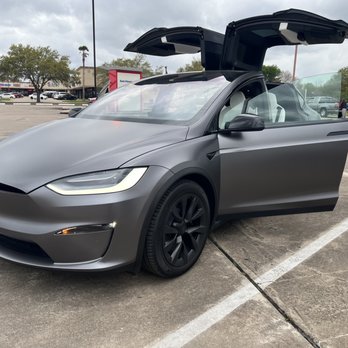 Third Coast Customs - Satin Dark Grey Wrap for Tesla Model X Plaid - Vehicle Wraps Near Me - Houston, Texas