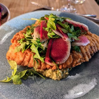 Arden - June 4, 2022; Crispy skate w. gribiche, fennel, arugula & watermelon radish ($27). - New American Near Me - Brooklyn, New York