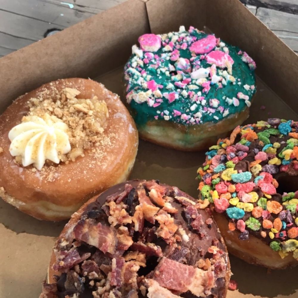 Twisted & Glazed - Circus animal, fruity pebbles, apple pie & an obligatory chocolate bacon donut! - Acai Bowls Near Me - Paso Robles, California Twisted & Glazed - Circus animal, fruity pebbles, apple pie & an obligatory chocolate bacon donut! - Acai Bowls Near Me - Paso Robles, California