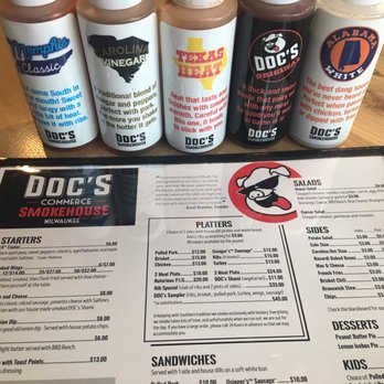 Doc's Commerce Smokehouse - Sauces to choose from along with the menu - Barbeque Near Me - Milwaukee, Wisconsin Doc's Commerce Smokehouse - Sauces to choose from along with the menu - Barbeque Near Me - Milwaukee, Wisconsin
