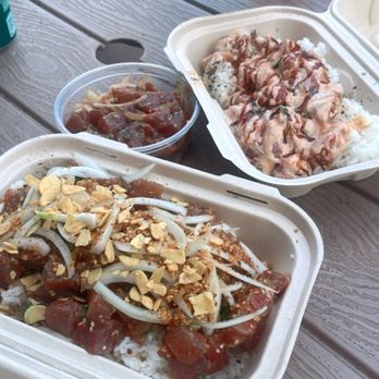 Aloha Poke - Spicy Ahi (top), Hawaiian (bottom) and Limu Kohu (middle) - Hawaiian Near Me - Waianae, Hawaii