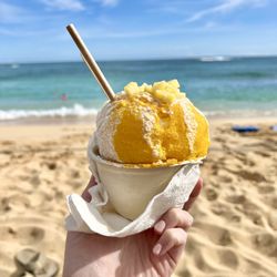 Waikomo Shave Ice - Coconut + Mango Shave Ice (we got it and drove it back to Poipu Beach)