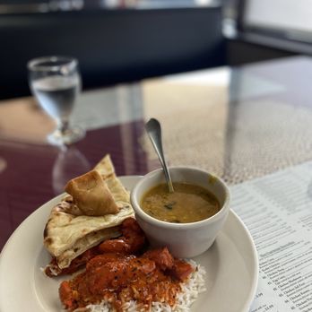 Grill of India - Naan, Chicken Makhani (Butter Chicken), Dal Makhani, and mini Vegetable Samosa. - Indian Near Me - Flint, Michigan Grill of India - Naan, Chicken Makhani (Butter Chicken), Dal Makhani, and mini Vegetable Samosa. - Indian Near Me - Flint, Michigan