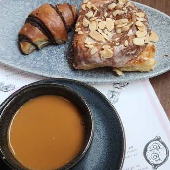 K'Far - chocolate rugelach, almond challah danish, and FANTASTIC coffee. - Breakfast & Brunch Near Me - Brooklyn, New York