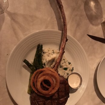 Extra Virgin Bistro - What can go wrong with a tomahawk ribeye medium rare with grilled asparagus and spinach risotto. - Mediterranean Near Me - Saint John, Virgin Islands Extra Virgin Bistro - What can go wrong with a tomahawk ribeye medium rare with grilled asparagus and spinach risotto. - Mediterranean Near Me - Saint John, Virgin Islands