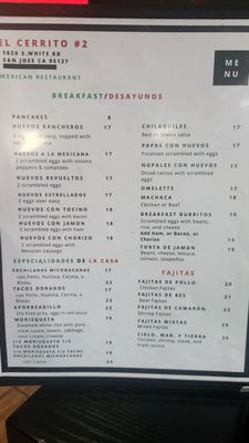 Menu photo 3 El Cerrito 2 San Jose, CA