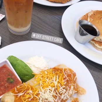 Off Street Cafe - California Style Chorizo Burrito, Chicken Fried Steak & 2 Eggs, Buttermilk Pancakes, Cold Brewed Iced Coffee with Housemade Sweet Cream - American Near Me - Cerritos, California Off Street Cafe - California Style Chorizo Burrito, Chicken Fried Steak & 2 Eggs, Buttermilk Pancakes, Cold Brewed Iced Coffee with Housemade Sweet Cream - American Near Me - Cerritos, California
