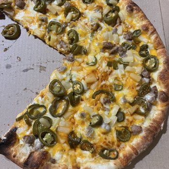 Brenda's Pizzeria - The Firecracker with sausage and jalapeños - Pizza Near Me - Oakland, Maryland Brenda's Pizzeria - The Firecracker with sausage and jalapeños - Pizza Near Me - Oakland, Maryland