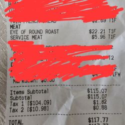 Frank's New Fresh Market - Receipt with Secret service charge  for meat of the shelf