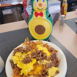 Waffle House - Manning - Hash Browns bowl with scrambled eggs,  cheese, sautéed onions and mushrooms