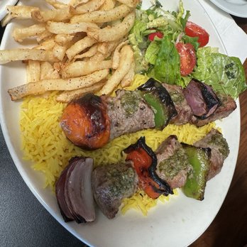 Dish N Dash - Milpitas - Beef Kebob over rice with salad n fries - Middle Eastern Near Me - Milpitas, California