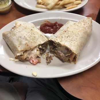 Salsa’s Mexican Grill Express - Burrito with Ground Beef, Shredded Cheese, & Diced Tomatoes with Red Gold® Tomato Ketchup and French fries - Mexican Near Me - Muncie, Indiana