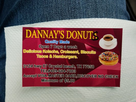Menu photo 2 Dannay's Donuts Crystal Beach, TX