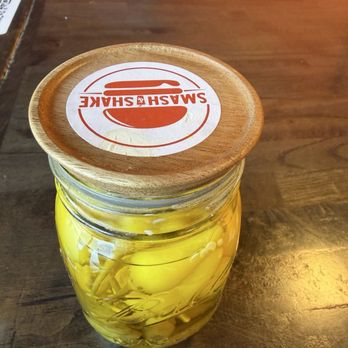 Smash & Shake - Free banana peppers on each table. Hopefully no fingers were in there previously - Burgers Near Me - Albuquerque, New Mexico