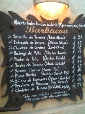 Menu photo 3 La Vaca Loca Tarifa, CA