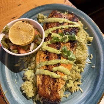 Casa Gabriela - Adobo glazed white fish and cilantro rice with grilled nopales salad - Mexican Near Me - La Mesa, California Casa Gabriela - Adobo glazed white fish and cilantro rice with grilled nopales salad - Mexican Near Me - La Mesa, California