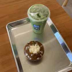 Matcha Latte and Pumpkin Muffin