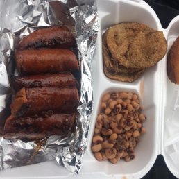 Sausage, fried green tomatoes, black-eyed peas. Sausage, fried green tomatoes, black-eyed peas.