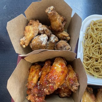 Shlap Muan Chicken Wings - Bottom: Sweet Spicy Garlic  Top: Cambodian Dirt - Chicken Wings Near Me - Long Beach, California