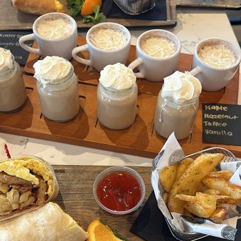 Goldies Cafe - Farmer's wrap with potato wedges, egg and cheese breakfast sandwich with hashbrown - Cafes Near Me - Ajax, Ontario