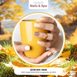Luxury Nails and Spa - Autumn tones, cozy charm & soft sparkle A simple design that says "thank you" in style. Book your Thanksgiving look today!