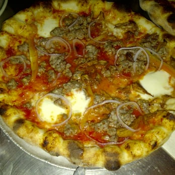 Delfina - Salsiccia with Mushrooms: Housemade fennel sausage, tomato, bell peppers, onions, mozzarella - Pizza Near Me - San Francisco, California Delfina - Salsiccia with Mushrooms: Housemade fennel sausage, tomato, bell peppers, onions, mozzarella - Pizza Near Me - San Francisco, California