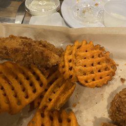Chicken tenders and sweet potato fries