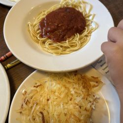 Kid's Meal ($10.08): spaghetti comes with chocolate milk!