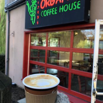 Pedro's Organic Coffee House - The sign and my tea latte - Coffee & Tea Near Me - Vancouver, British Columbia