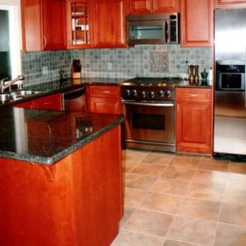 Cherry Kitchen Cabinets Tile Flooring Granite Countertops Yelp