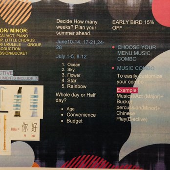 Accent Music Academy - Music Menu: Pick your "Music Combo"----Major (entree) +Minor (side dish)+ Elective(dessert) + Activities(drinks) - Performing Arts Near Me - Frisco, Texas Accent Music Academy - Music Menu: Pick your "Music Combo"----Major (entree) +Minor (side dish)+ Elective(dessert) + Activities(drinks) - Performing Arts Near Me - Frisco, Texas